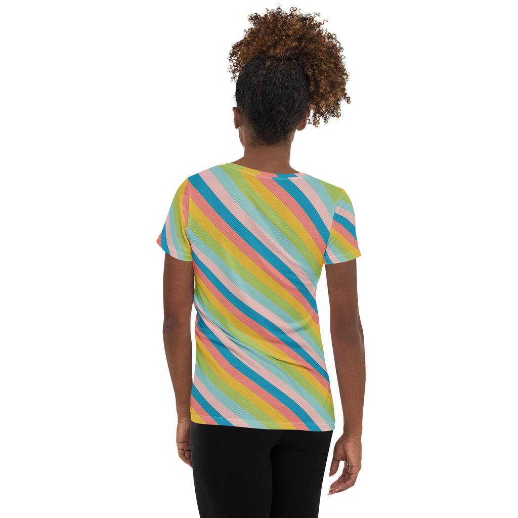 Women’s Colorful Diagonal Athletic T-Shirt - Lightweight Moisture Wicking Workout Top With UPF 50+