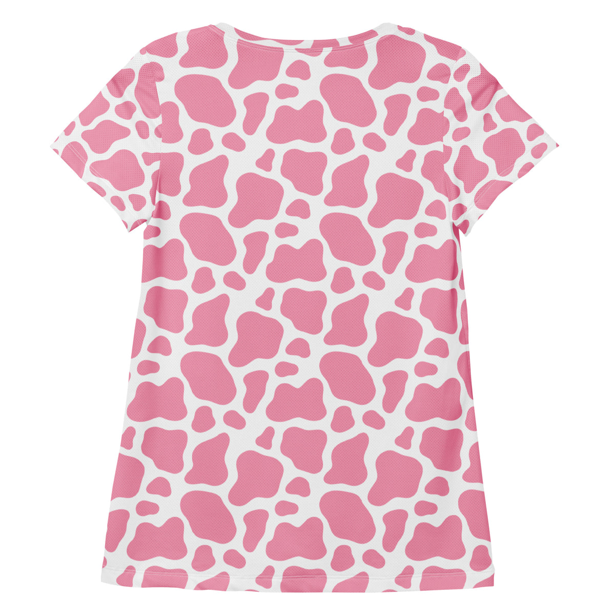 Women’s Pink Cow Print Athletic T-Shirt - Lightweight Moisture Wicking Workout Top With UPF 50+