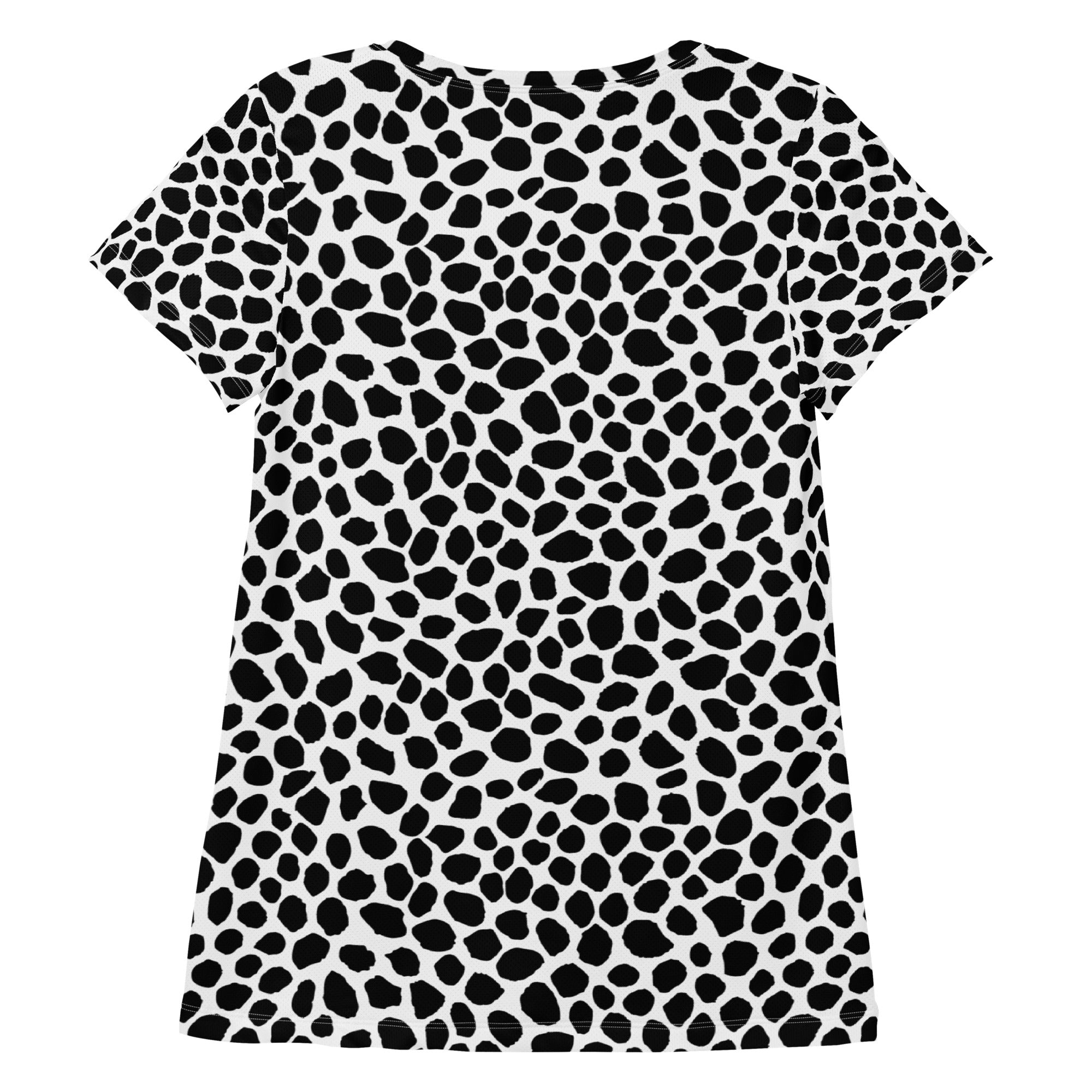 Women’s Black & White Spotted Animal Print Athletic T-Shirt - Lightweight Moisture Wicking Workout Top With UPF 50+