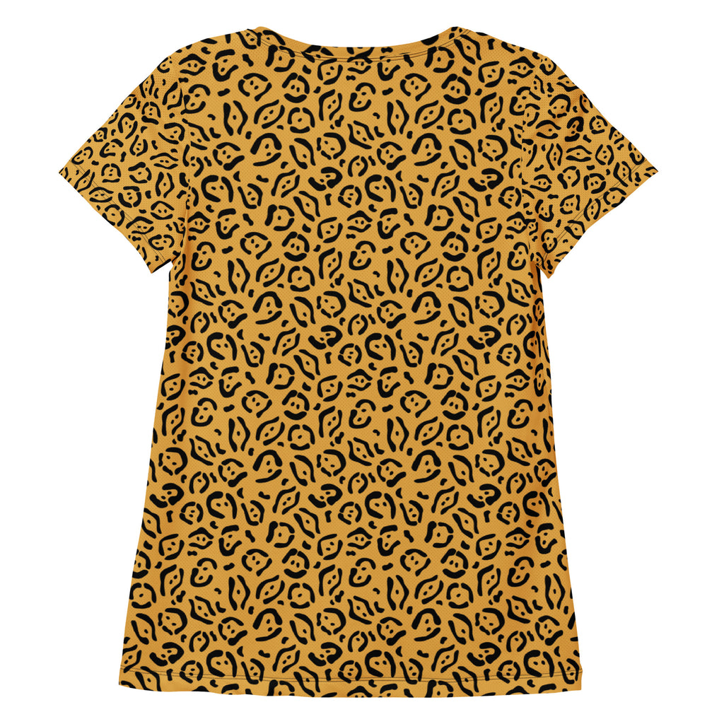 Women’s Golden Leopard Print Athletic T-Shirt - Lightweight Moisture Wicking Workout Top With UPF 50+