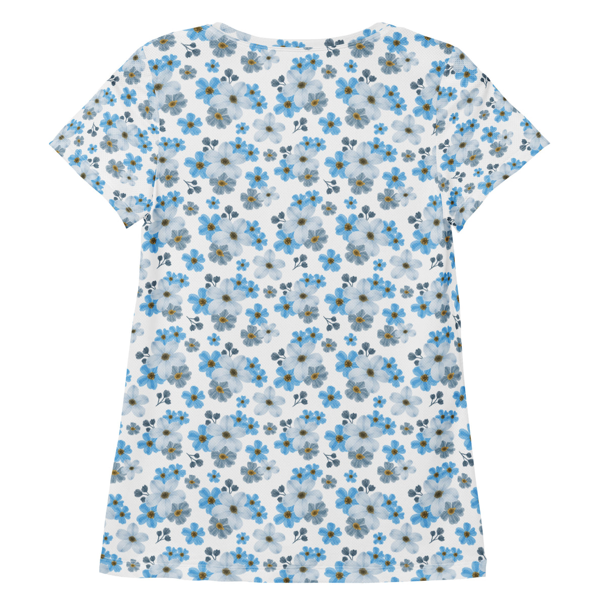 Women’s Watercolor Blue Floral Athletic T-Shirt - Lightweight Moisture Wicking Workout Top With UPF 50+