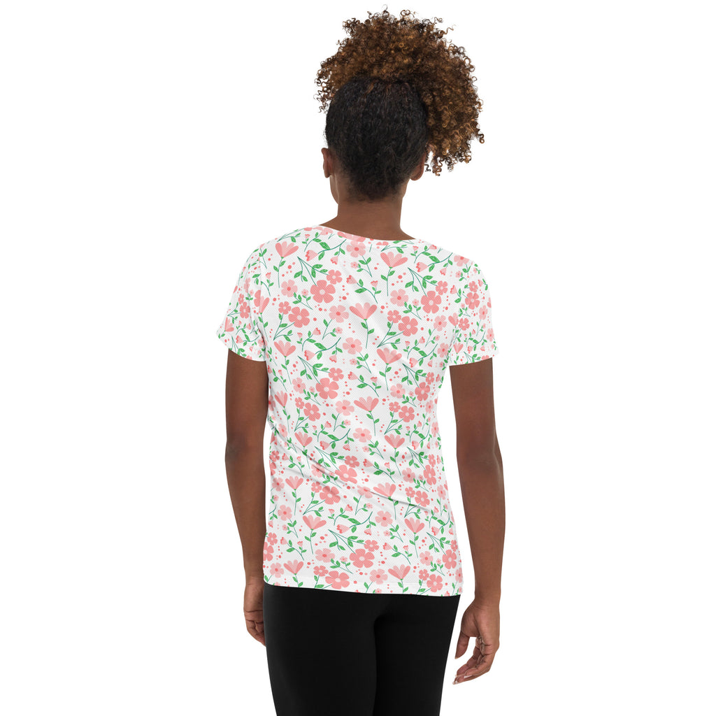 Women’s Spring Flower Athletic T-Shirt - Lightweight Moisture Wicking Workout Top With UPF 50+