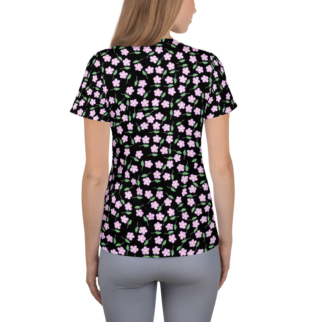 Women’s Ditsy Flower Athletic T-Shirt - Lightweight Moisture Wicking Workout Top With UPF 50+