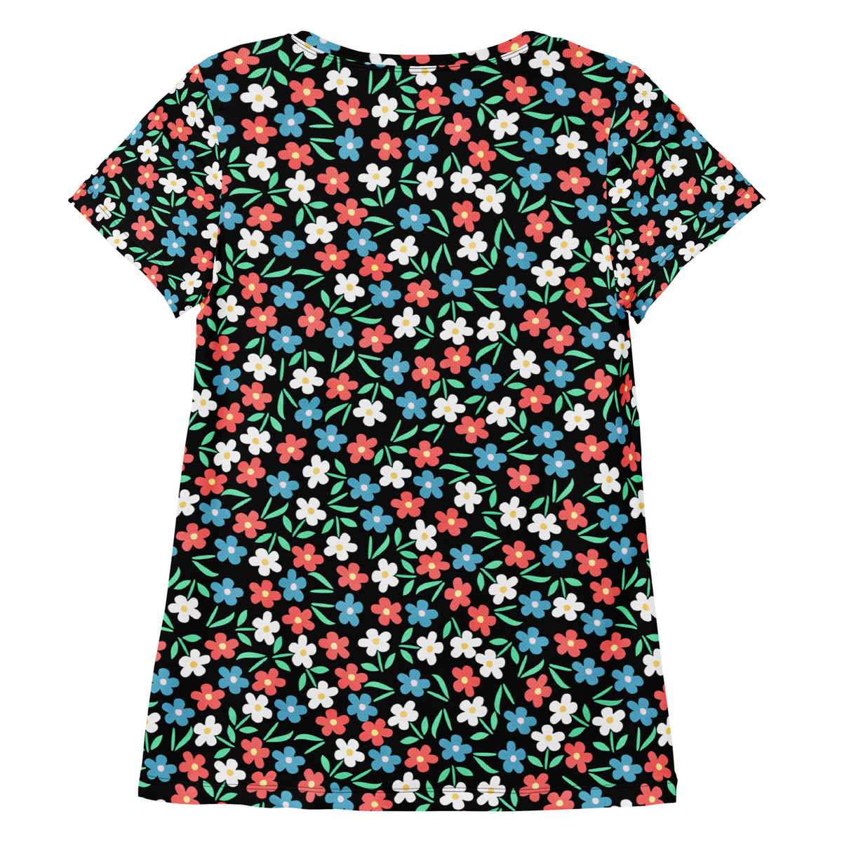 Women’s Colorful Black Wildflower Athletic T-Shirt - Lightweight Moisture Wicking Workout Top With UPF 50+