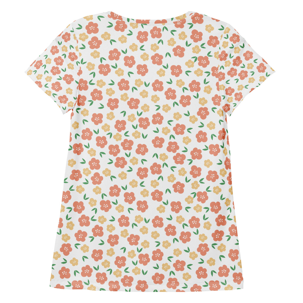 Women’s Peach Floral Athletic T-Shirt - Lightweight Moisture Wicking Workout Top With UPF 50+