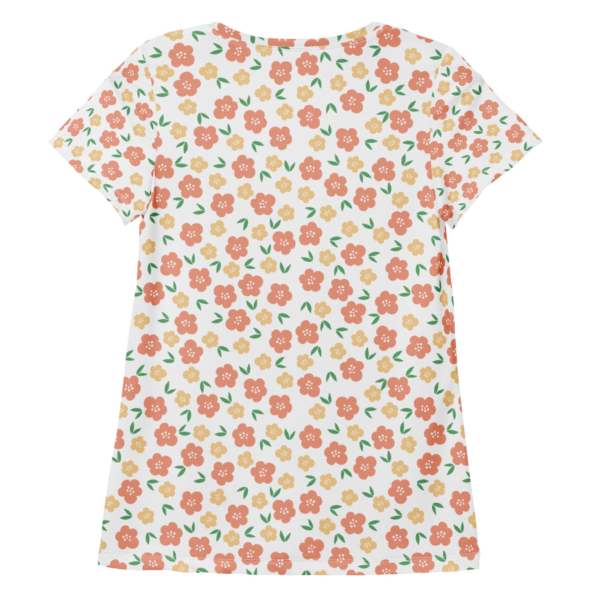 Women’s Peach Floral Athletic T-Shirt - Lightweight Moisture Wicking Workout Top With UPF 50+