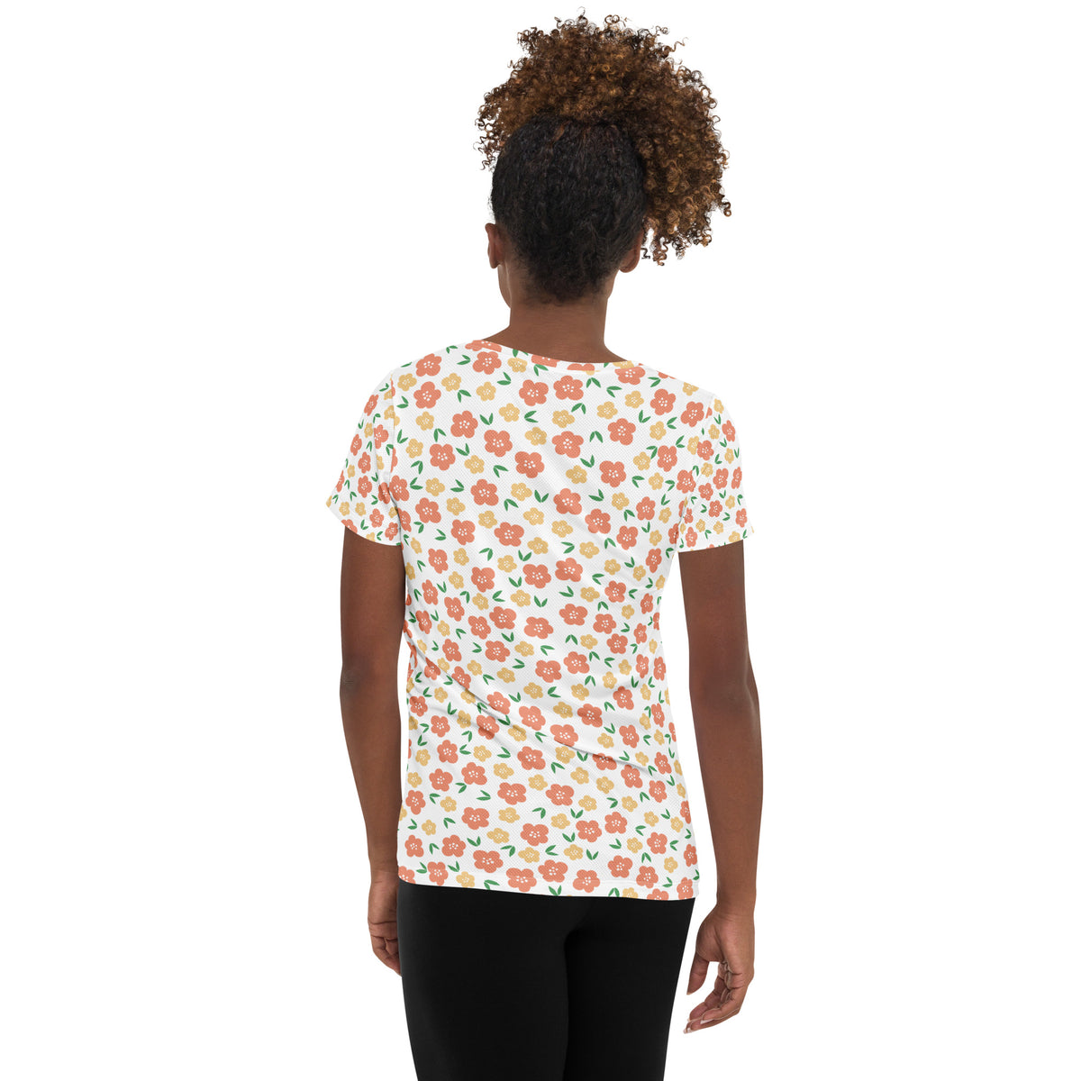 Women’s Peach Floral Athletic T-Shirt - Lightweight Moisture Wicking Workout Top With UPF 50+