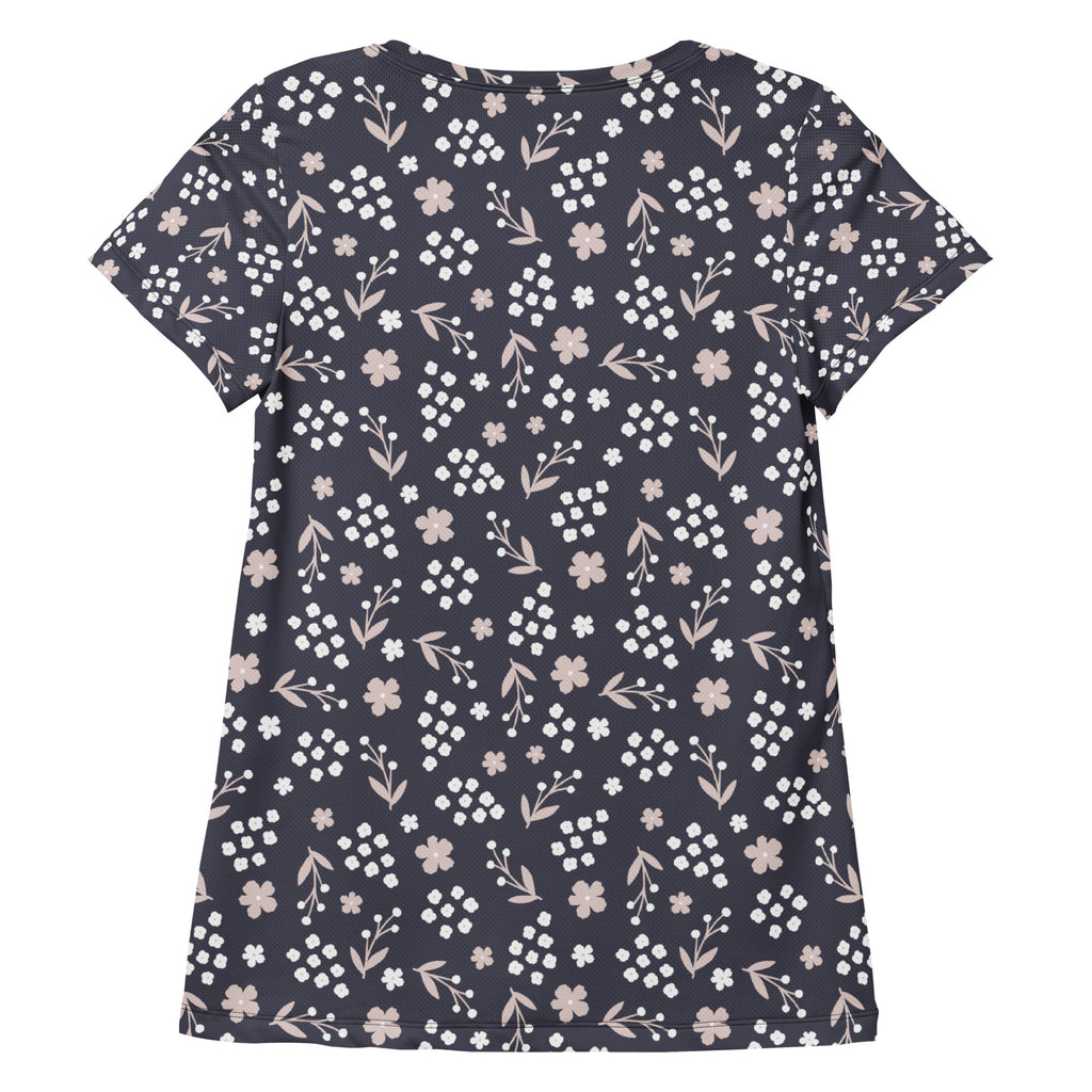 Women’s Charcoal Floral Athletic T-Shirt - Lightweight Moisture Wicking Workout Top With UPF 50+