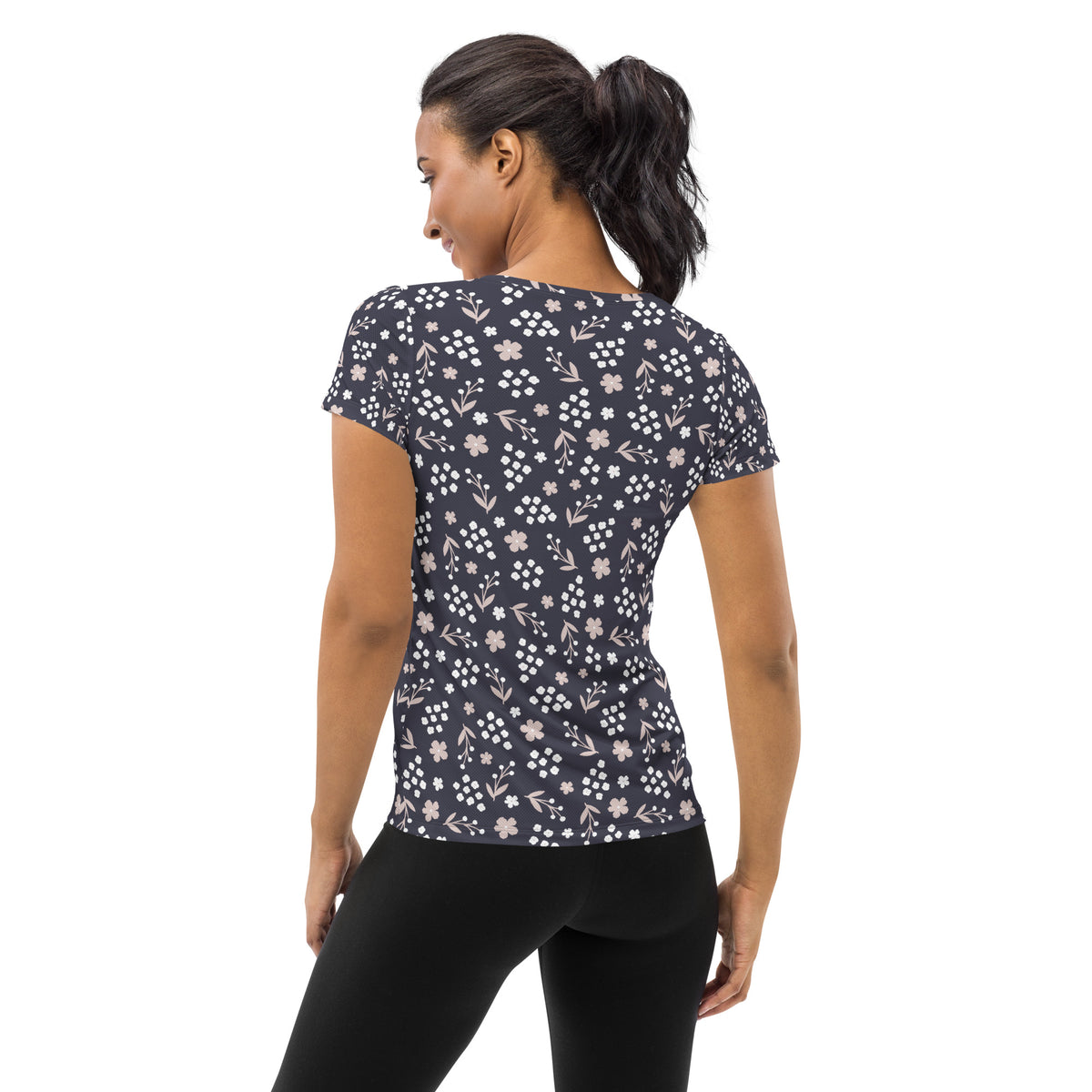 Women’s Charcoal Floral Athletic T-Shirt - Lightweight Moisture Wicking Workout Top With UPF 50+