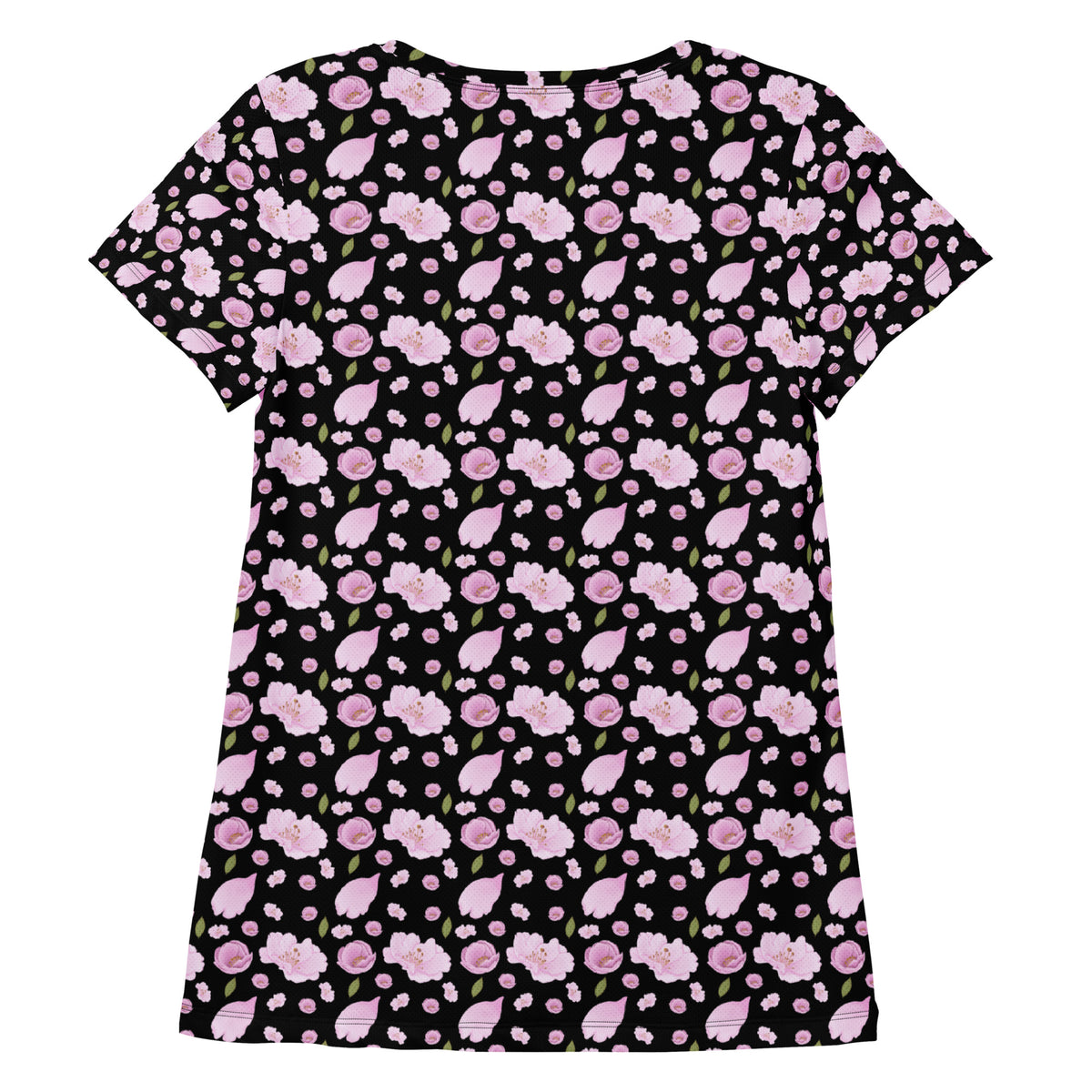 Women’s Black Blossom Athletic T-Shirt - Lightweight Moisture Wicking Workout Top With UPF 50+