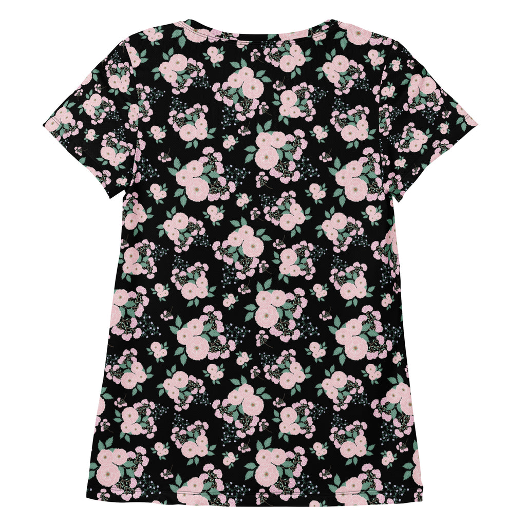 Women’s Pink Rose Floral Athletic T-Shirt - Lightweight Moisture Wicking Workout Top With UPF 50+