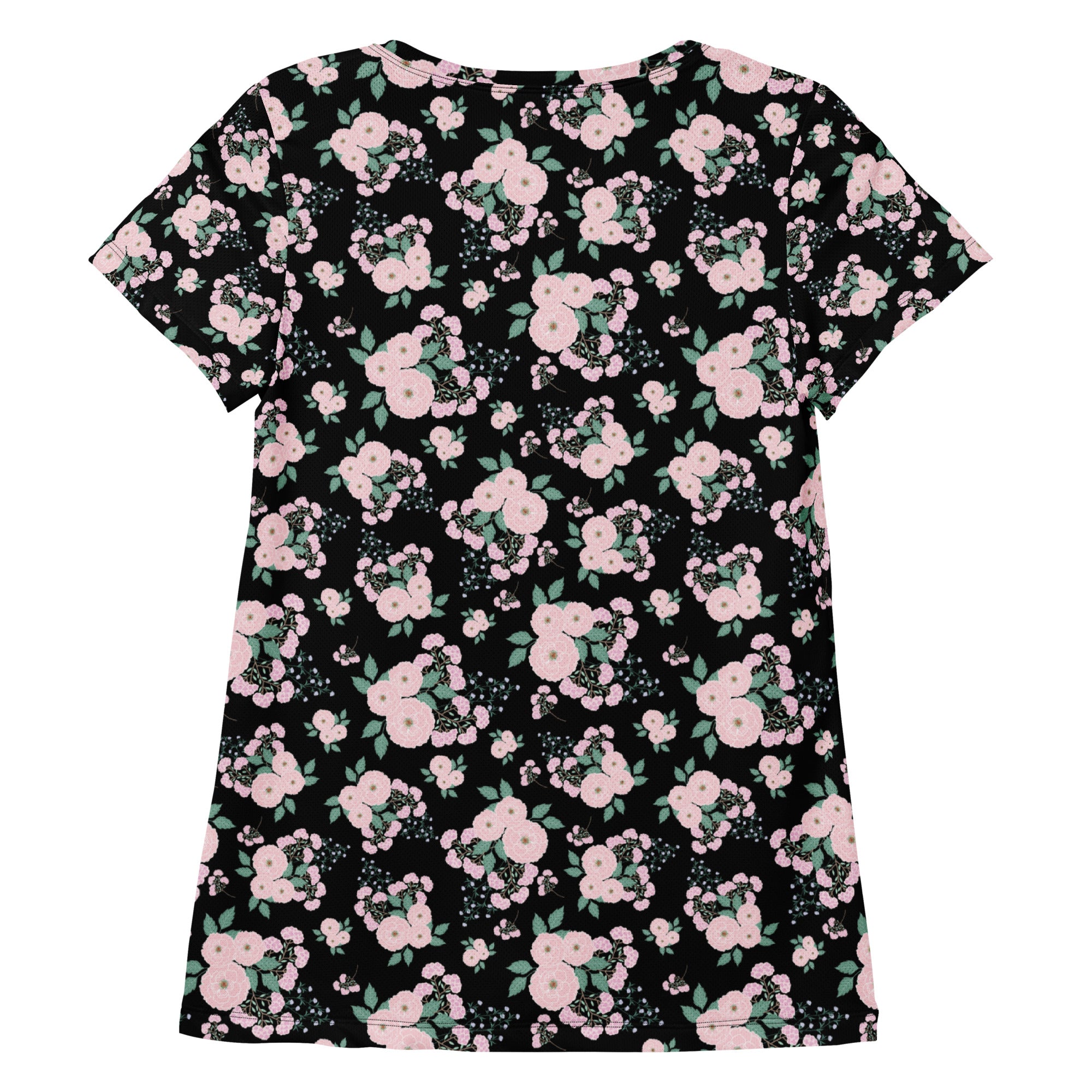 Women’s Pink Rose Floral Athletic T-Shirt - Lightweight Moisture Wicking Workout Top With UPF 50+
