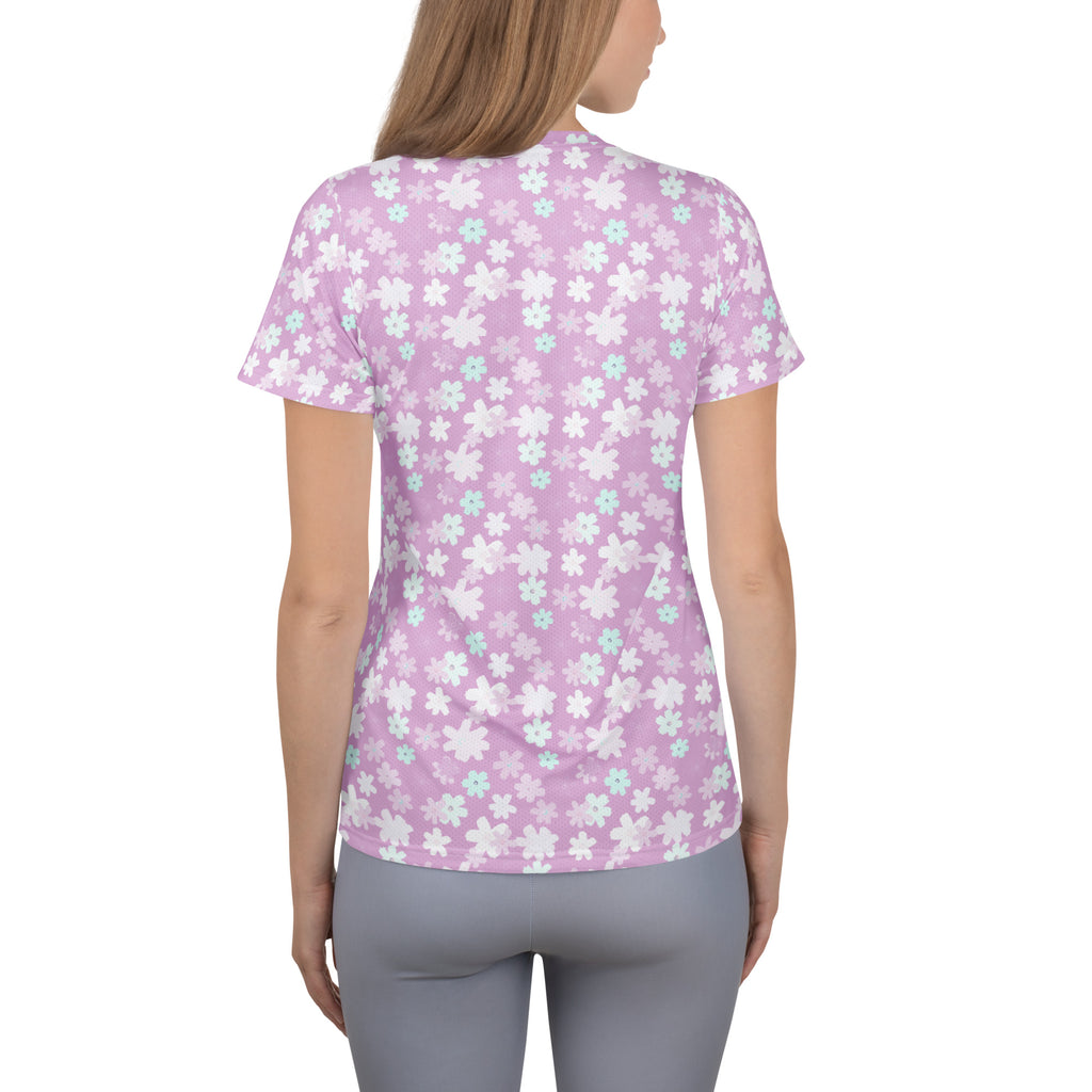 Women’s Lavender Floral Athletic T-Shirt - Lightweight Moisture Wicking Workout Top With UPF 50+