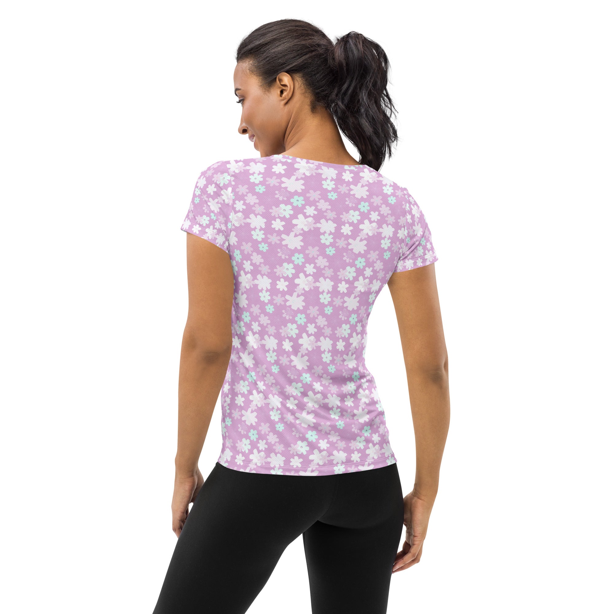 Women’s Lavender Floral Athletic T-Shirt - Lightweight Moisture Wicking Workout Top With UPF 50+