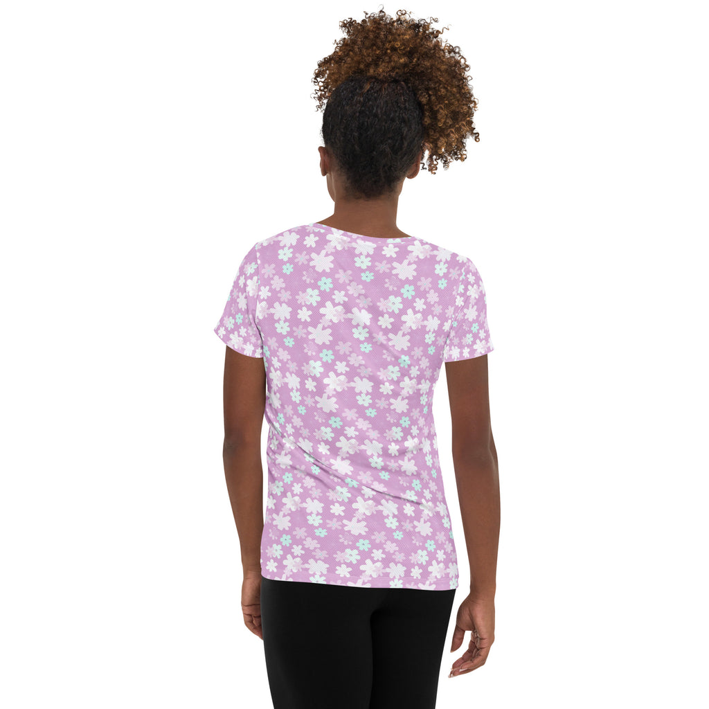 Women’s Lavender Floral Athletic T-Shirt - Lightweight Moisture Wicking Workout Top With UPF 50+