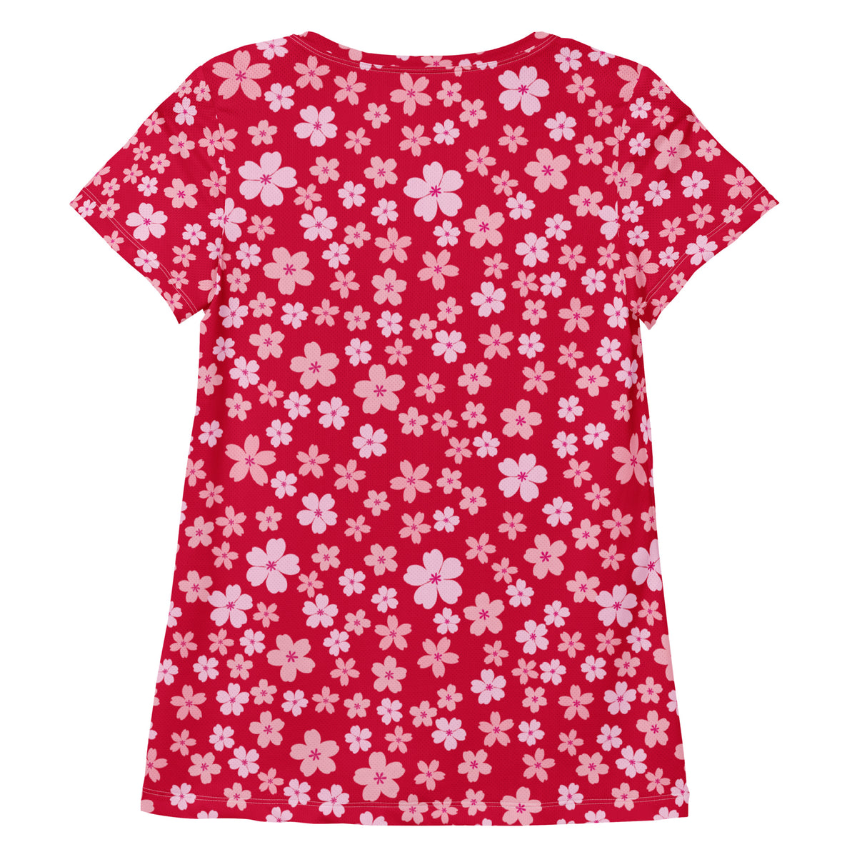 Women’s Rose Red Floral Athletic T-Shirt - Lightweight Moisture Wicking Workout Top With UPF 50+
