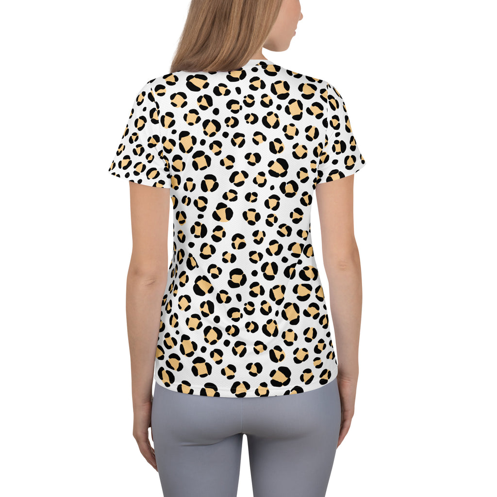 Women’s Yellow Leopard Print Athletic T-Shirt - Lightweight Moisture Wicking Workout Top With UPF 50+