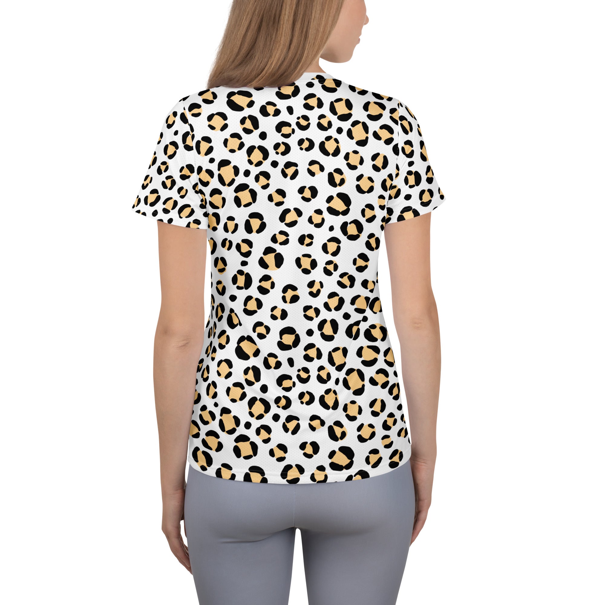 Women’s Yellow Leopard Print Athletic T-Shirt - Lightweight Moisture Wicking Workout Top With UPF 50+