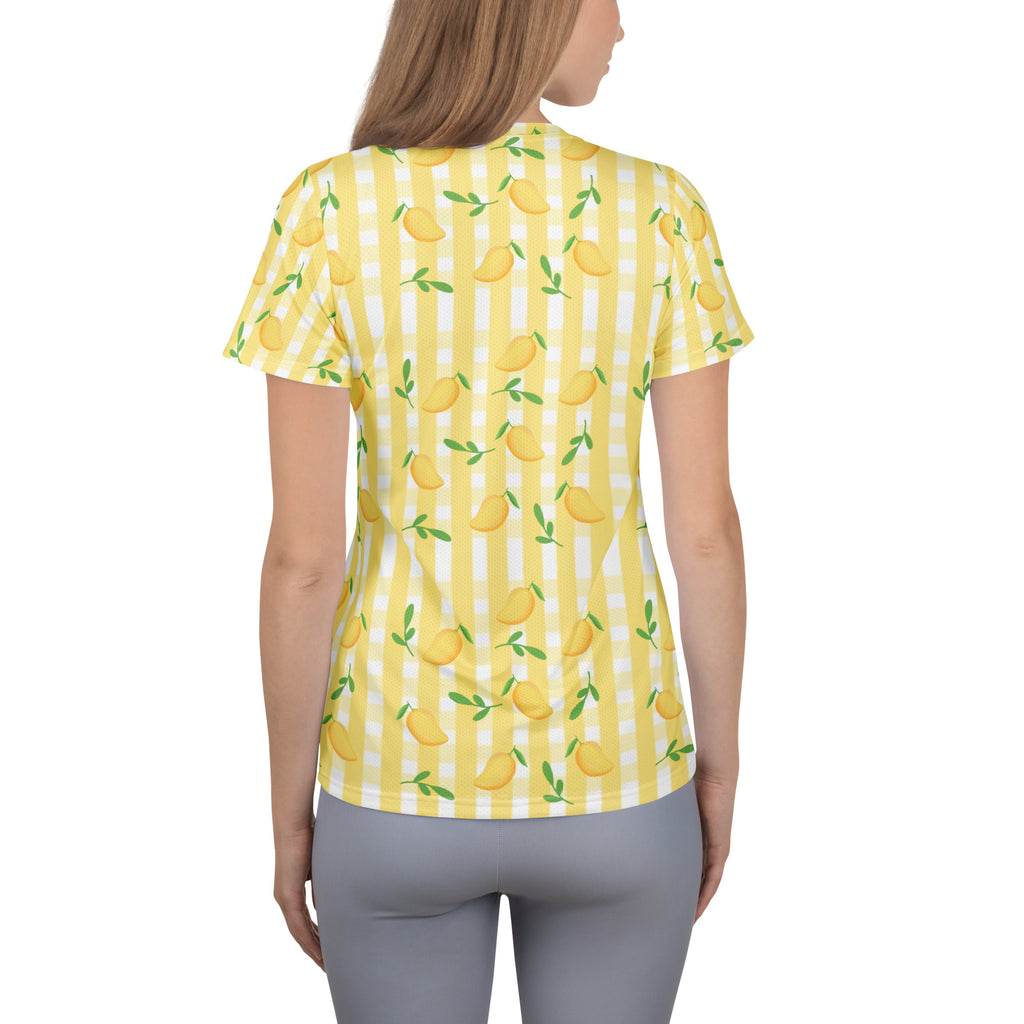 Women’s Mango Gingham Athletic T-Shirt - Lightweight Moisture Wicking Workout Top With UPF 50+