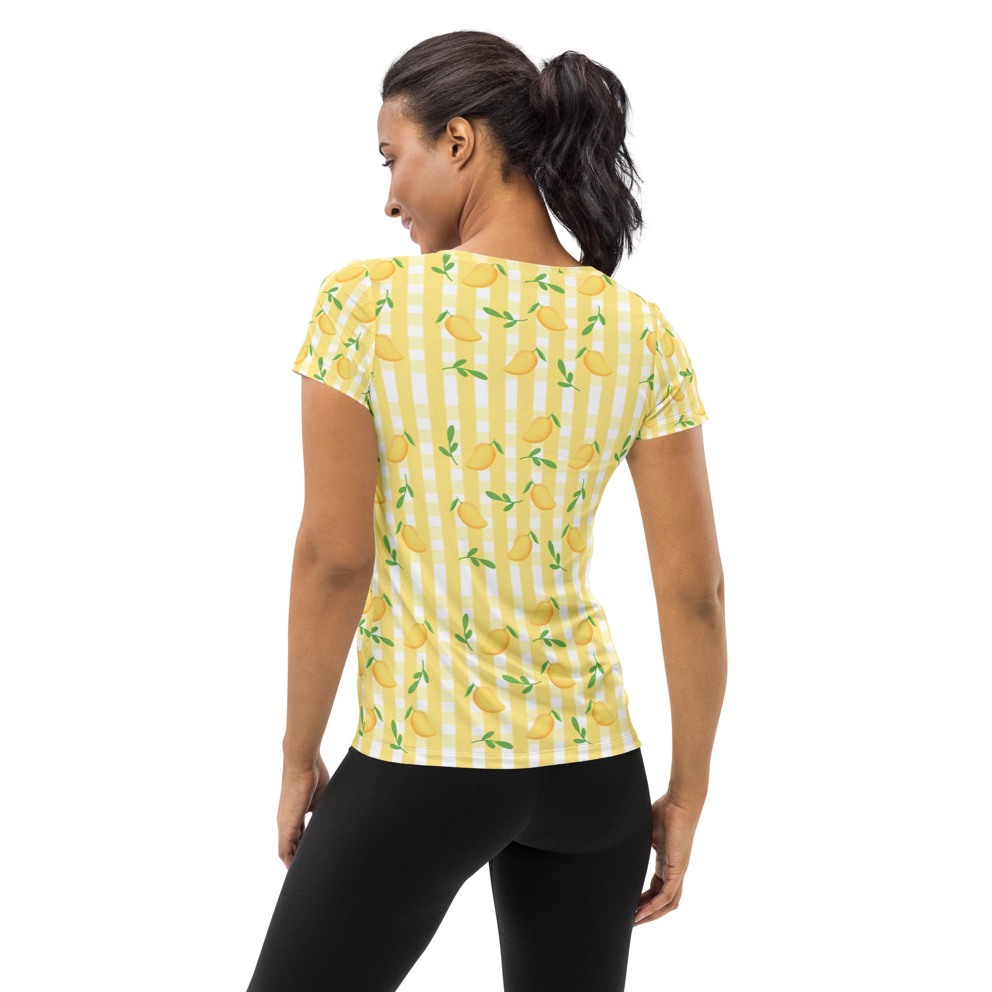 Women’s Mango Gingham Athletic T-Shirt - Lightweight Moisture Wicking Workout Top With UPF 50+