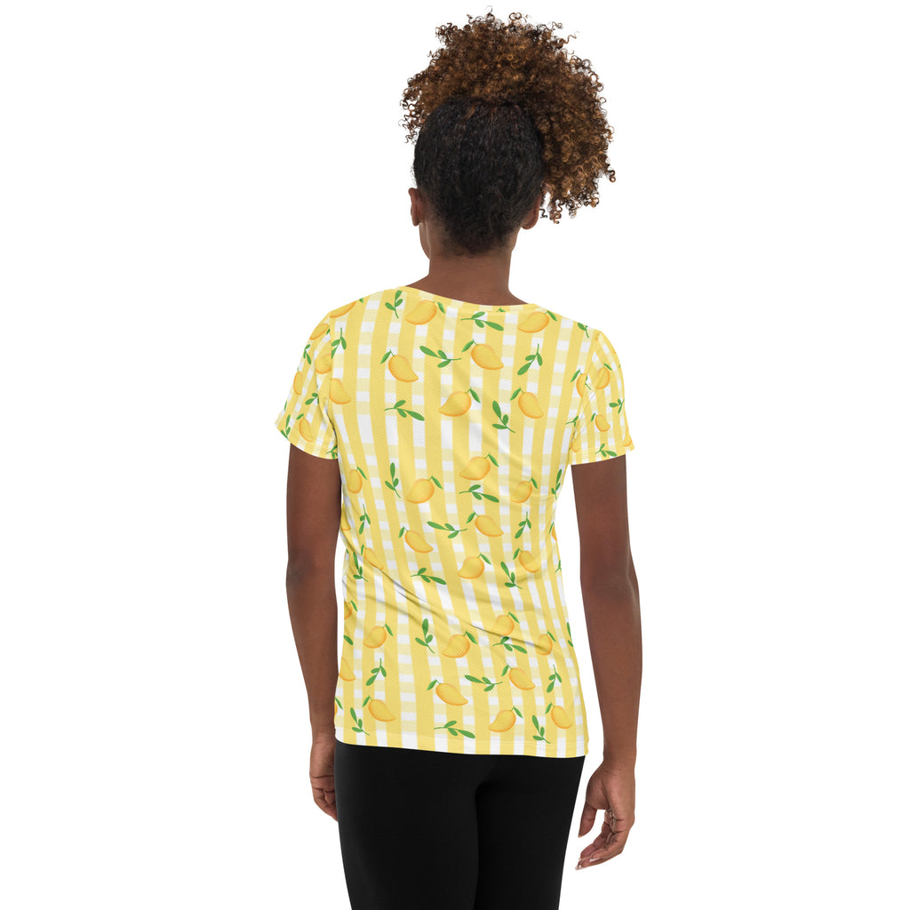 Women’s Mango Gingham Athletic T-Shirt - Lightweight Moisture Wicking Workout Top With UPF 50+
