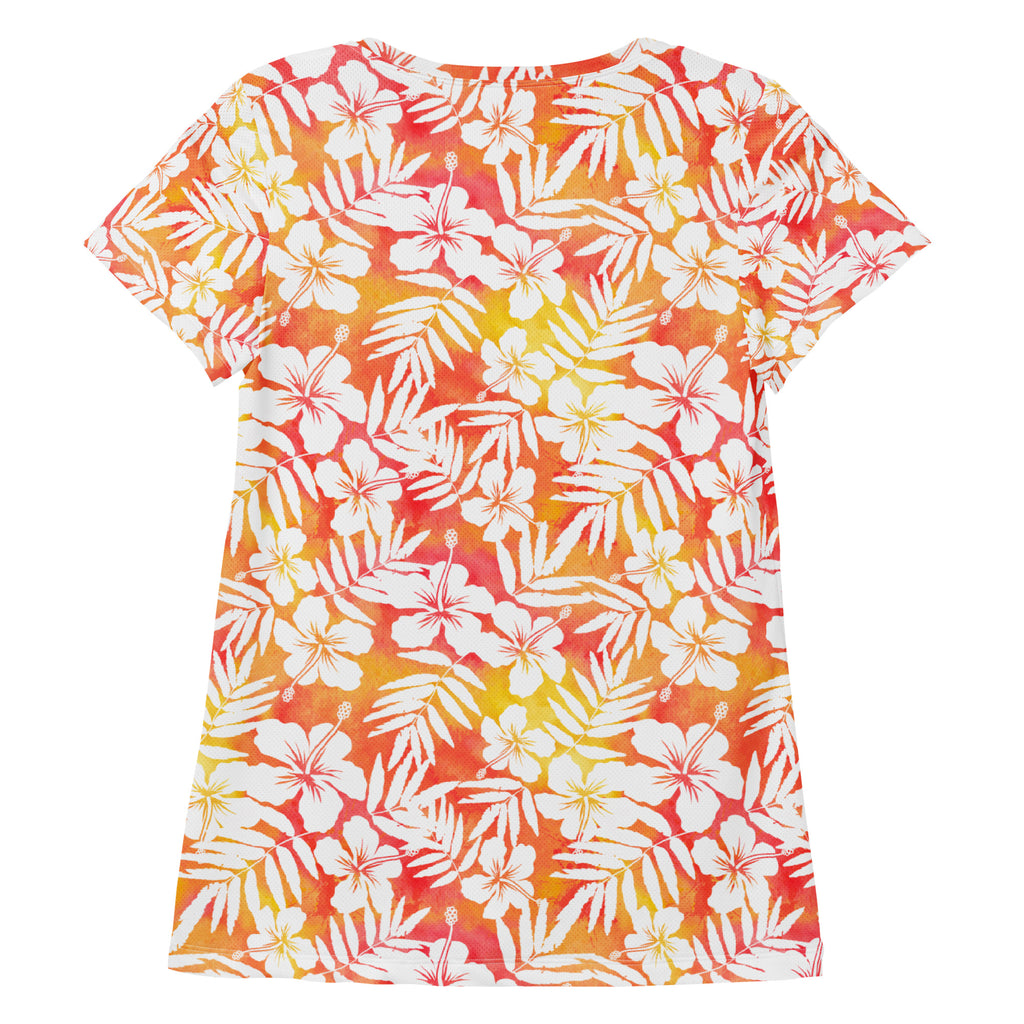 Women’s Tropical Hibiscus Athletic T-Shirt - Lightweight Moisture Wicking Workout Top With UPF 50+