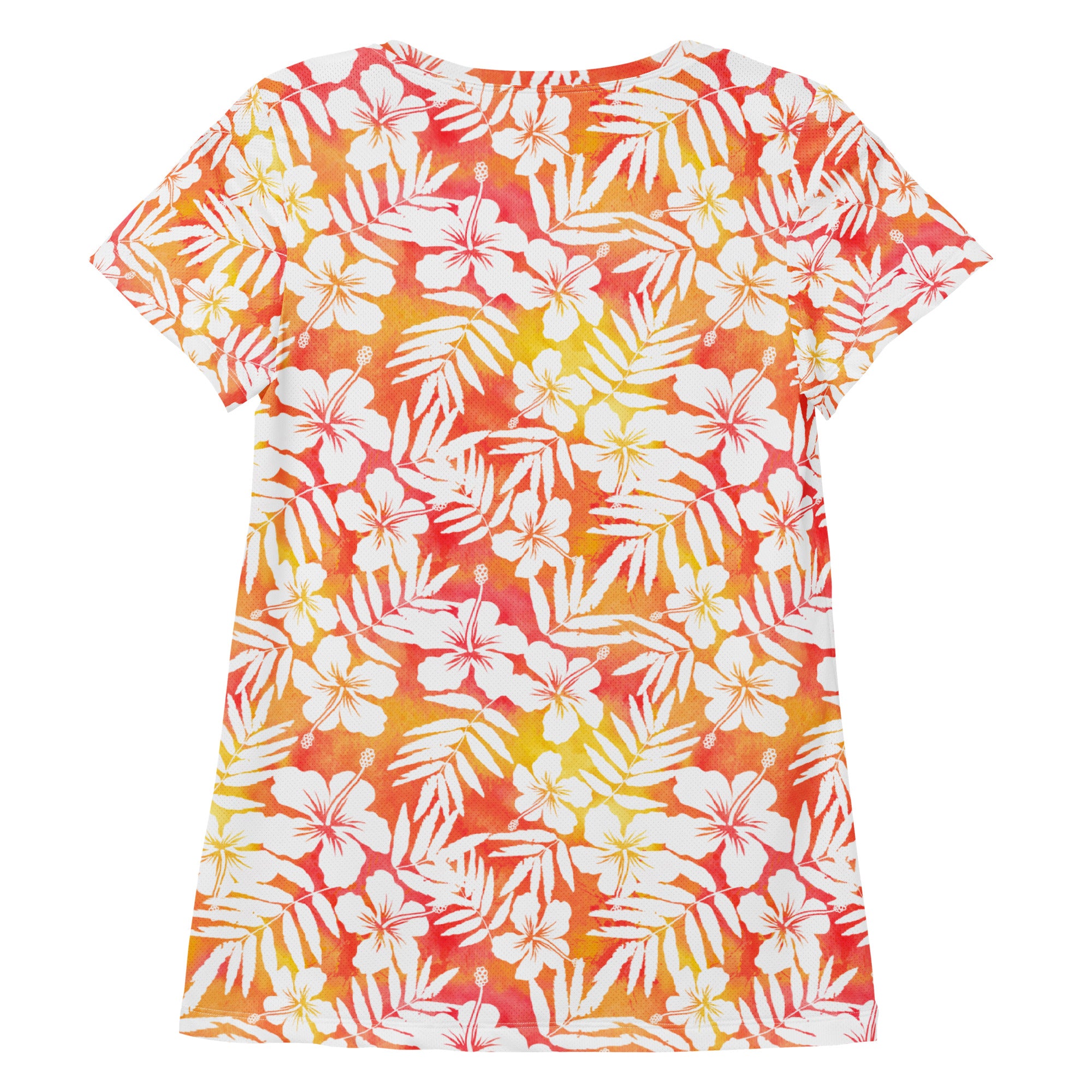 Women’s Tropical Hibiscus Athletic T-Shirt - Lightweight Moisture Wicking Workout Top With UPF 50+