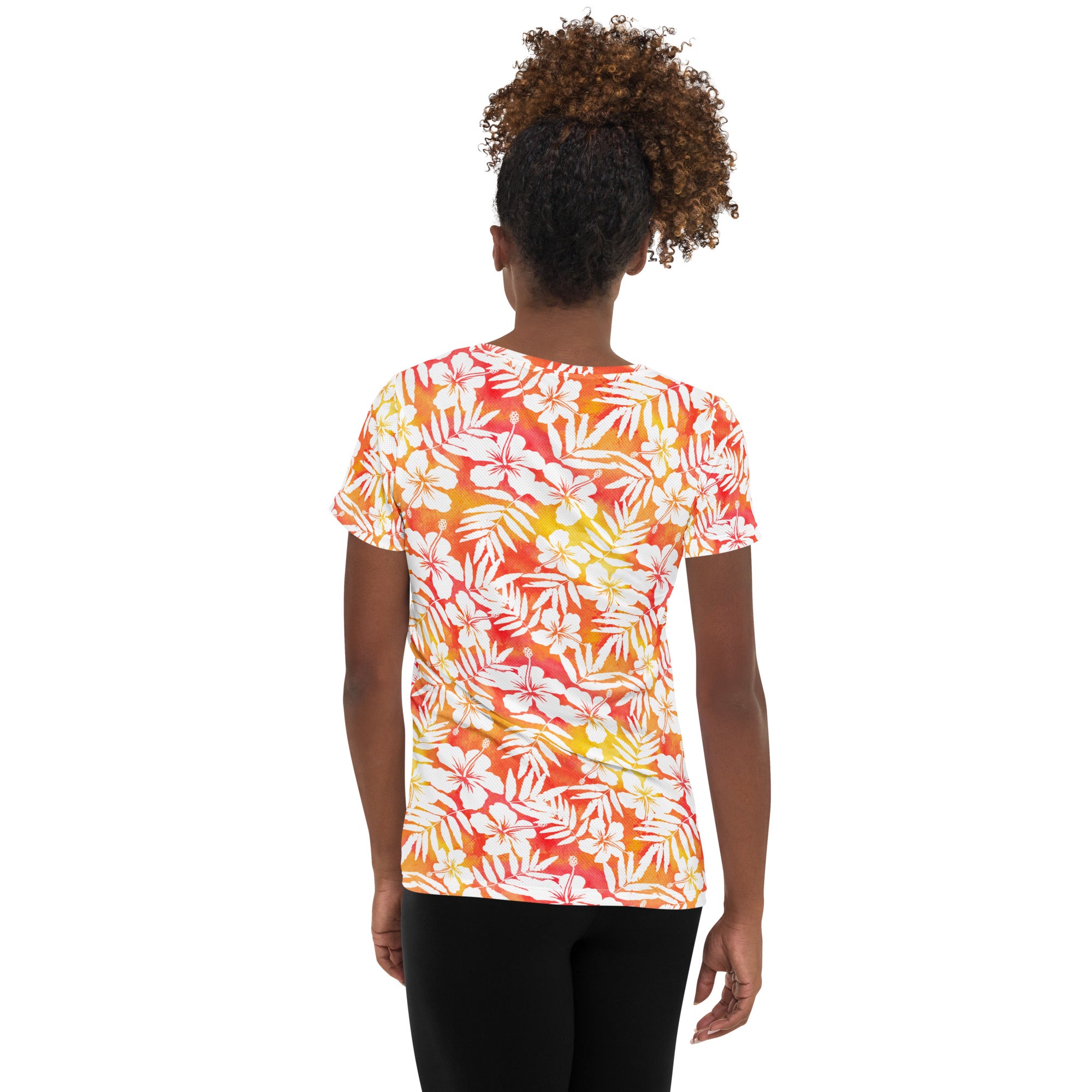 Women’s Tropical Hibiscus Athletic T-Shirt - Lightweight Moisture Wicking Workout Top With UPF 50+