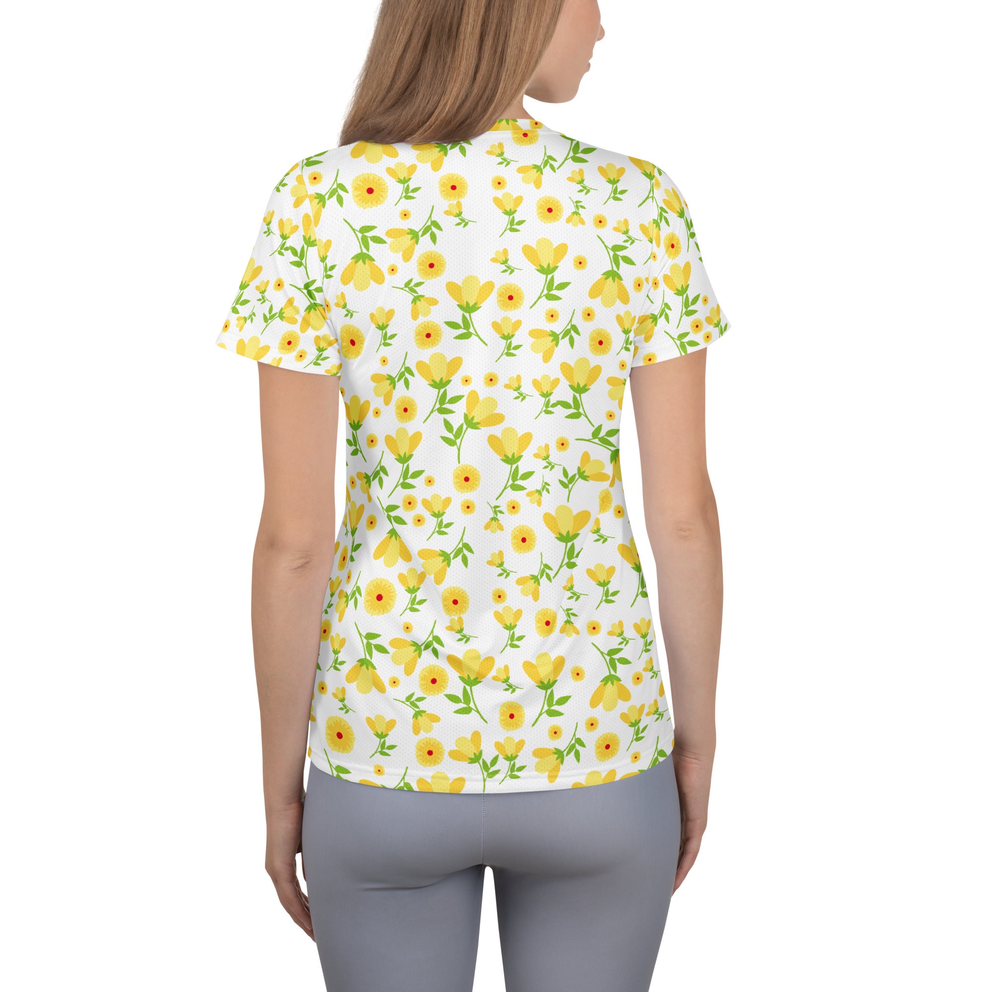 Women’s Yellow Wildflower Athletic T-Shirt - Lightweight Moisture Wicking Workout Top With UPF 50+