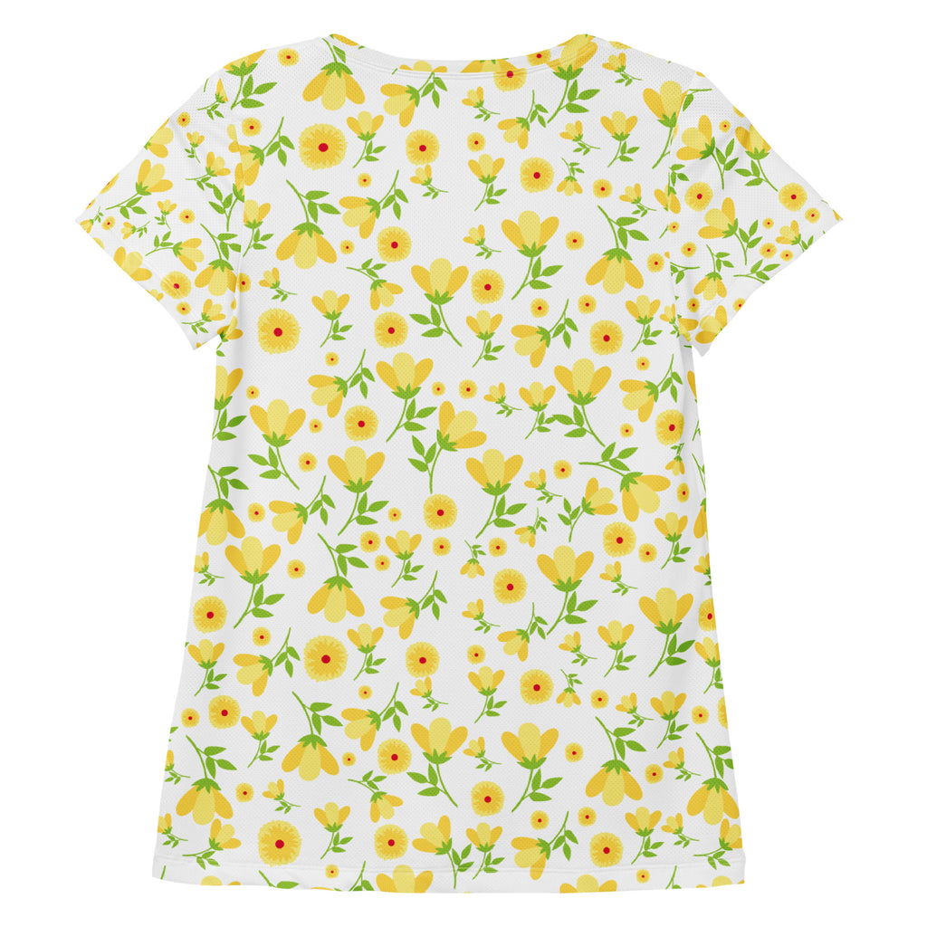 Women’s Yellow Wildflower Athletic T-Shirt - Lightweight Moisture Wicking Workout Top With UPF 50+