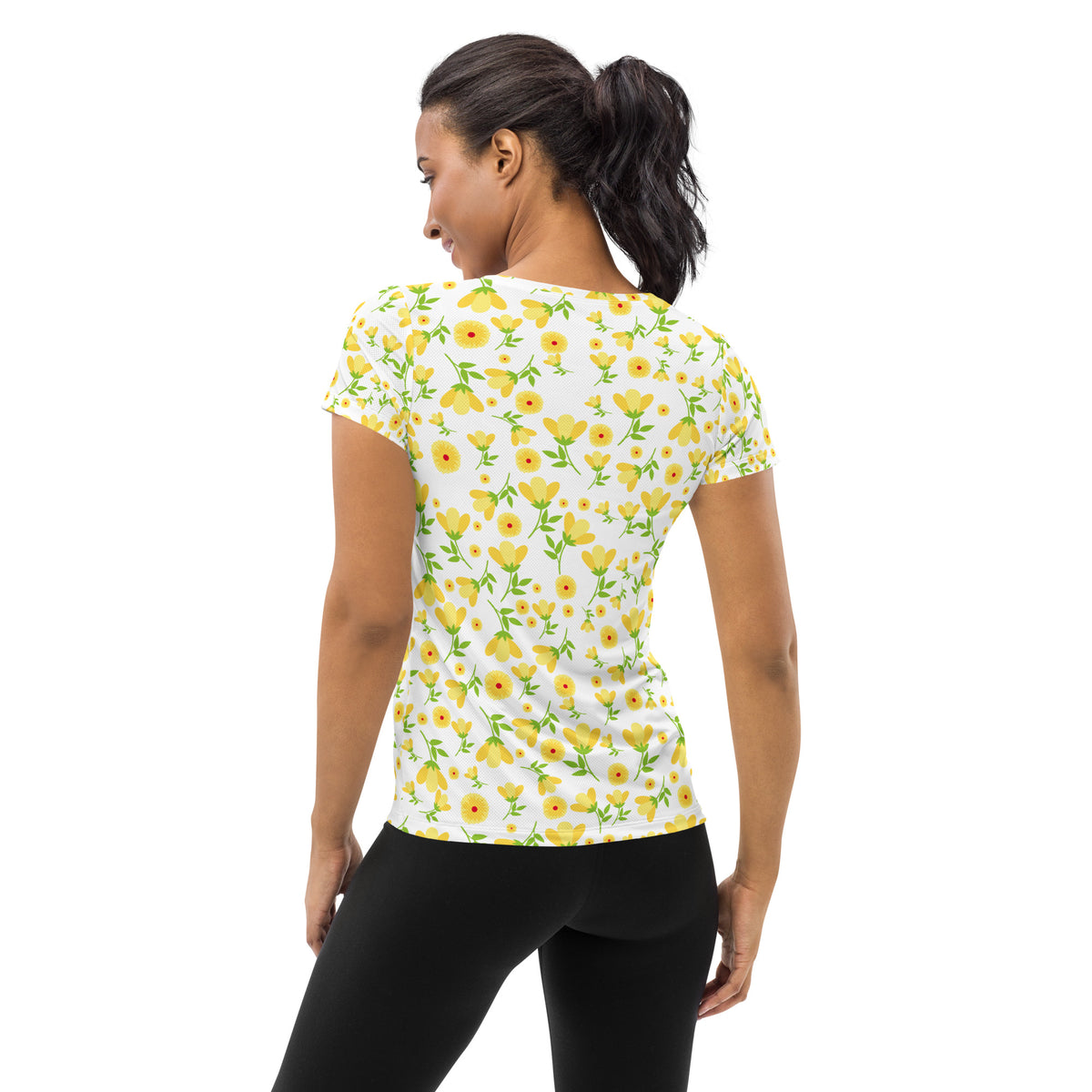 Women’s Yellow Wildflower Athletic T-Shirt - Lightweight Moisture Wicking Workout Top With UPF 50+