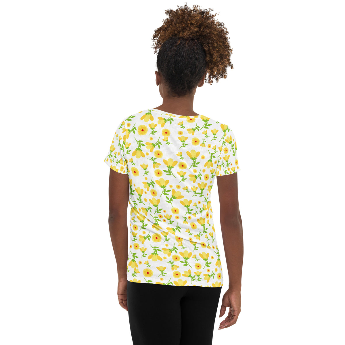Women’s Yellow Wildflower Athletic T-Shirt - Lightweight Moisture Wicking Workout Top With UPF 50+