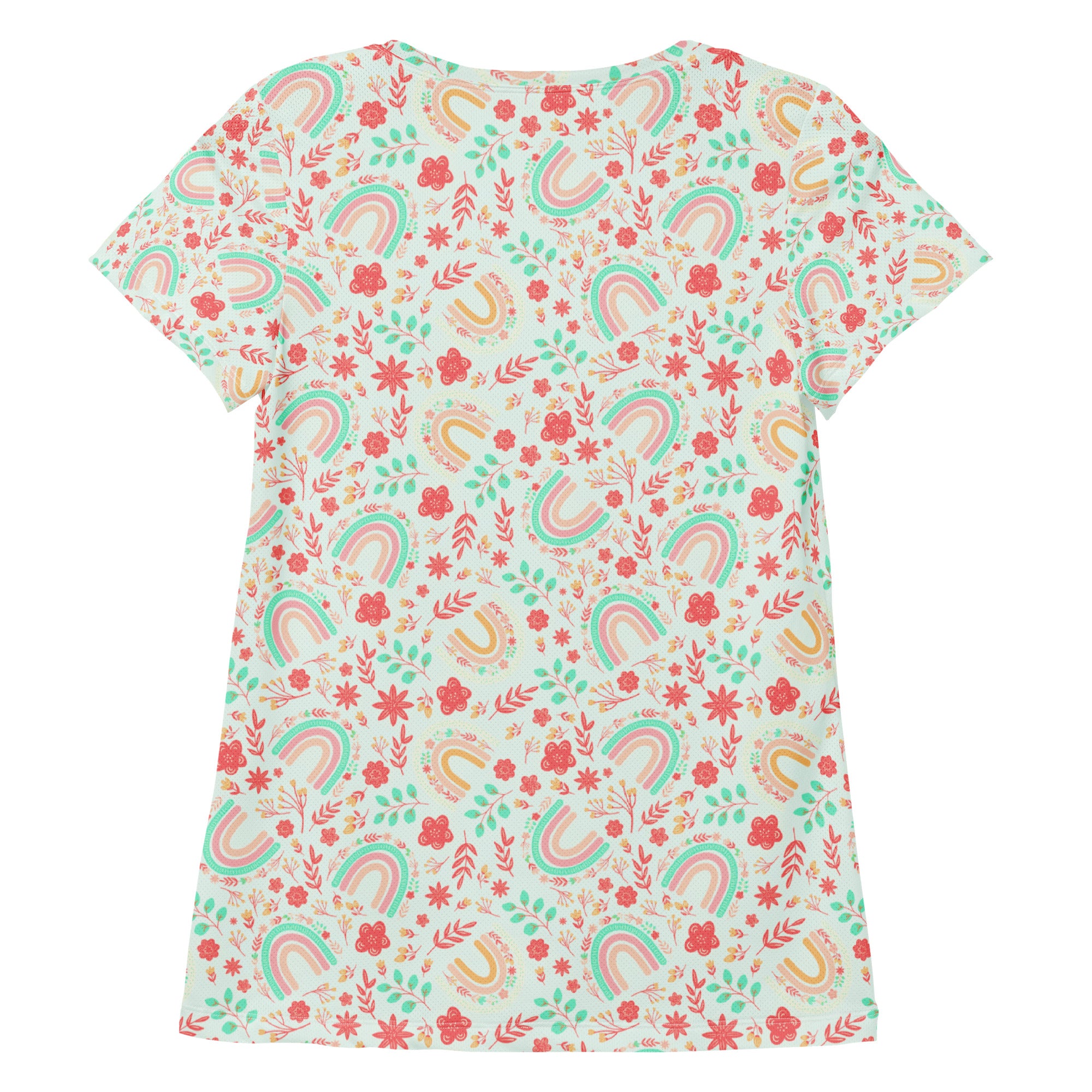 Women’s Boho Rainbow Floral Athletic T-Shirt - Lightweight Moisture Wicking Workout Top With UPF 50+