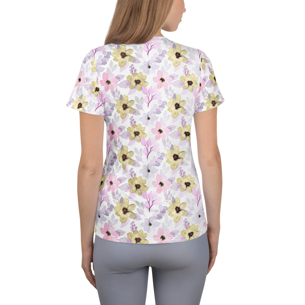 Women’s Pink Purple Botanical Athletic T-Shirt - Lightweight Moisture Wicking Workout Top With UPF 50+