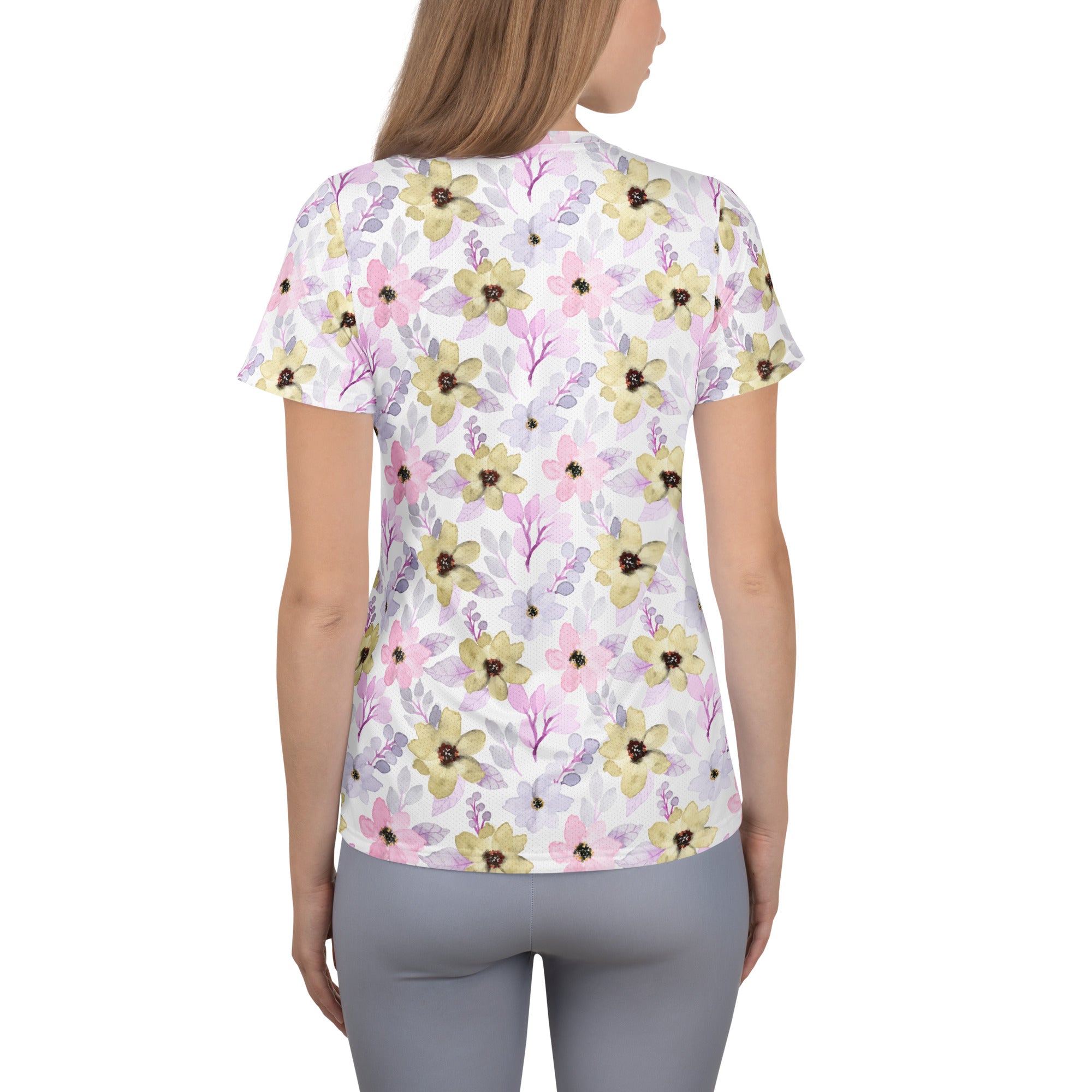 Women’s Pink Purple Botanical Athletic T-Shirt - Lightweight Moisture Wicking Workout Top With UPF 50+