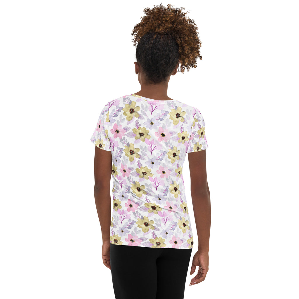 Women’s Pink Purple Botanical Athletic T-Shirt - Lightweight Moisture Wicking Workout Top With UPF 50+