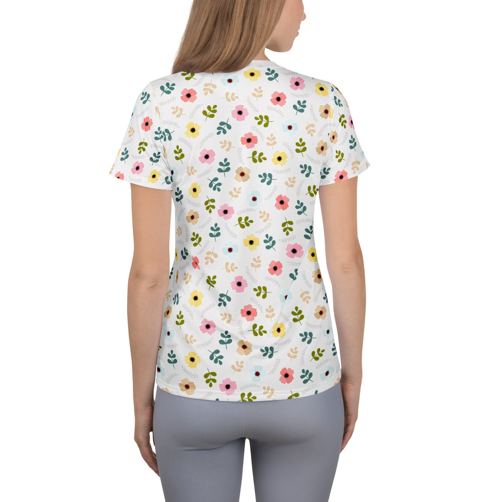 Women’s Colorful Botanical Floral Athletic T-Shirt - Lightweight Moisture Wicking Workout Top With UPF 50+