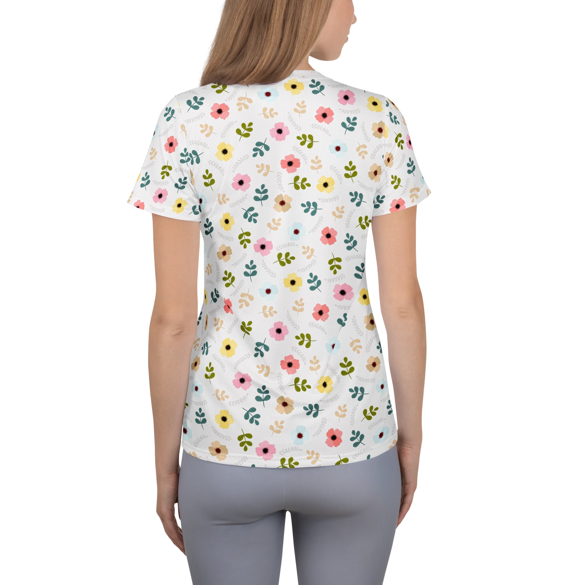 Women’s Colorful Botanical Floral Athletic T-Shirt - Lightweight Moisture Wicking Workout Top With UPF 50+
