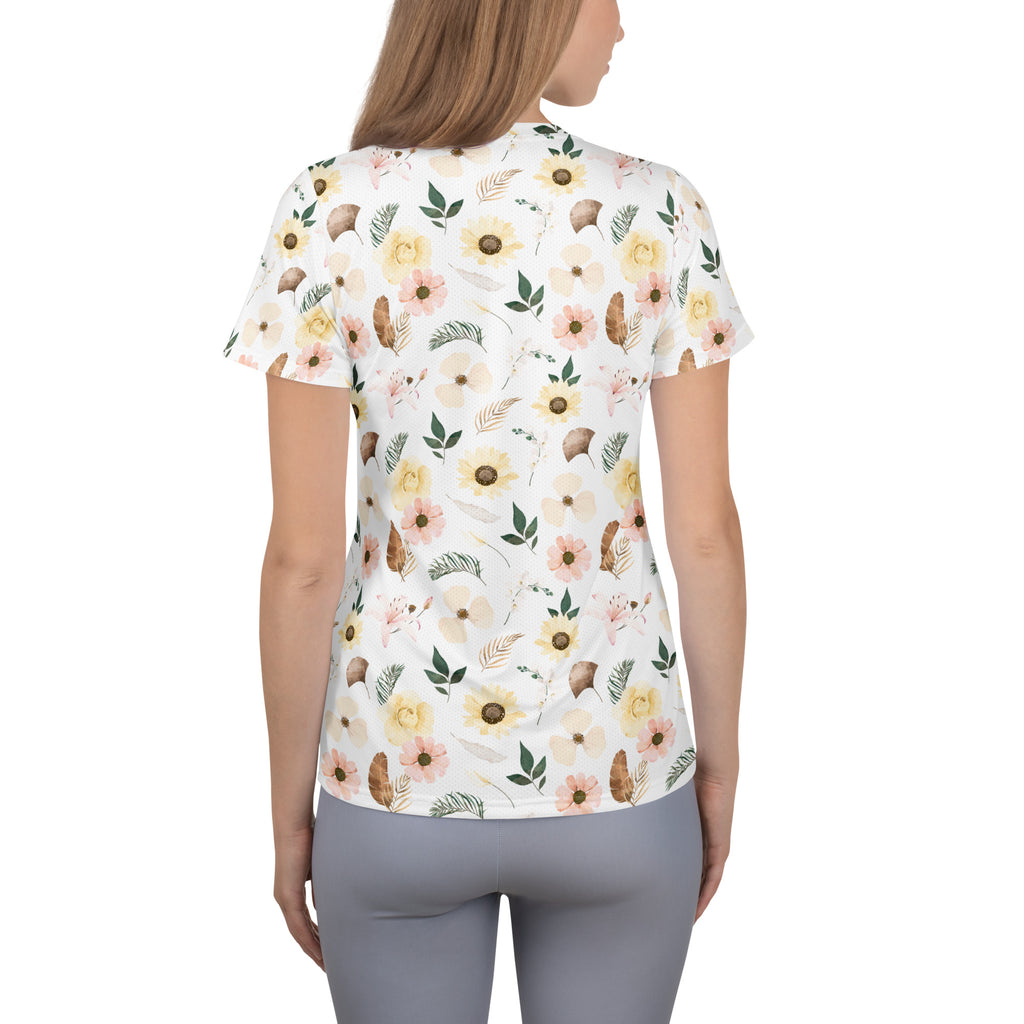 Women’s Soft Boho Wildflower Athletic T-Shirt - Lightweight Moisture Wicking Workout Top With UPF 50+