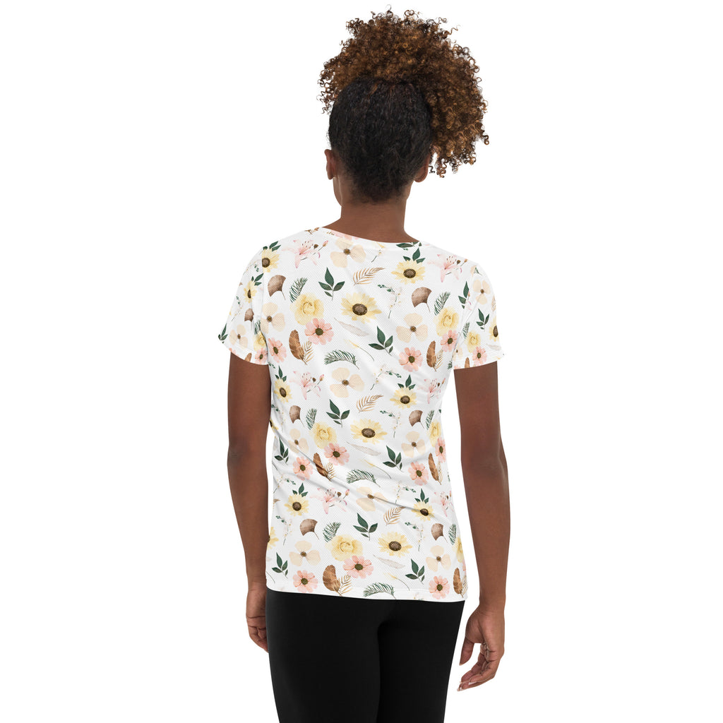 Women’s Soft Boho Wildflower Athletic T-Shirt - Lightweight Moisture Wicking Workout Top With UPF 50+