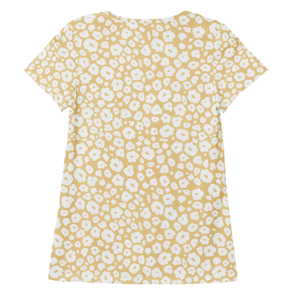 Women’s Cream Leopard Print Athletic T-Shirt - Lightweight Moisture Wicking Workout Top With UPF 50+