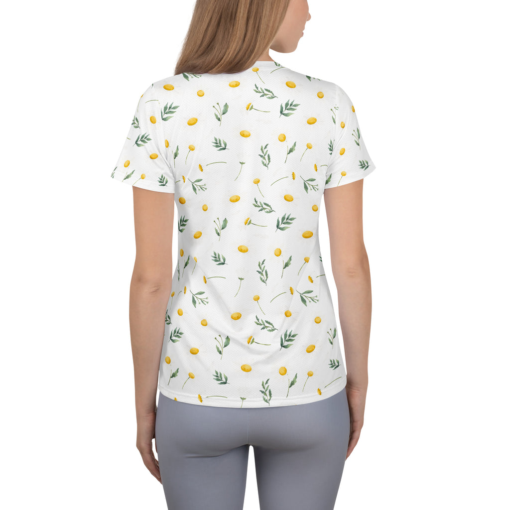 Women’s Yellow Wildflower Athletic T-Shirt - Lightweight Moisture Wicking Workout Top With UPF 50+