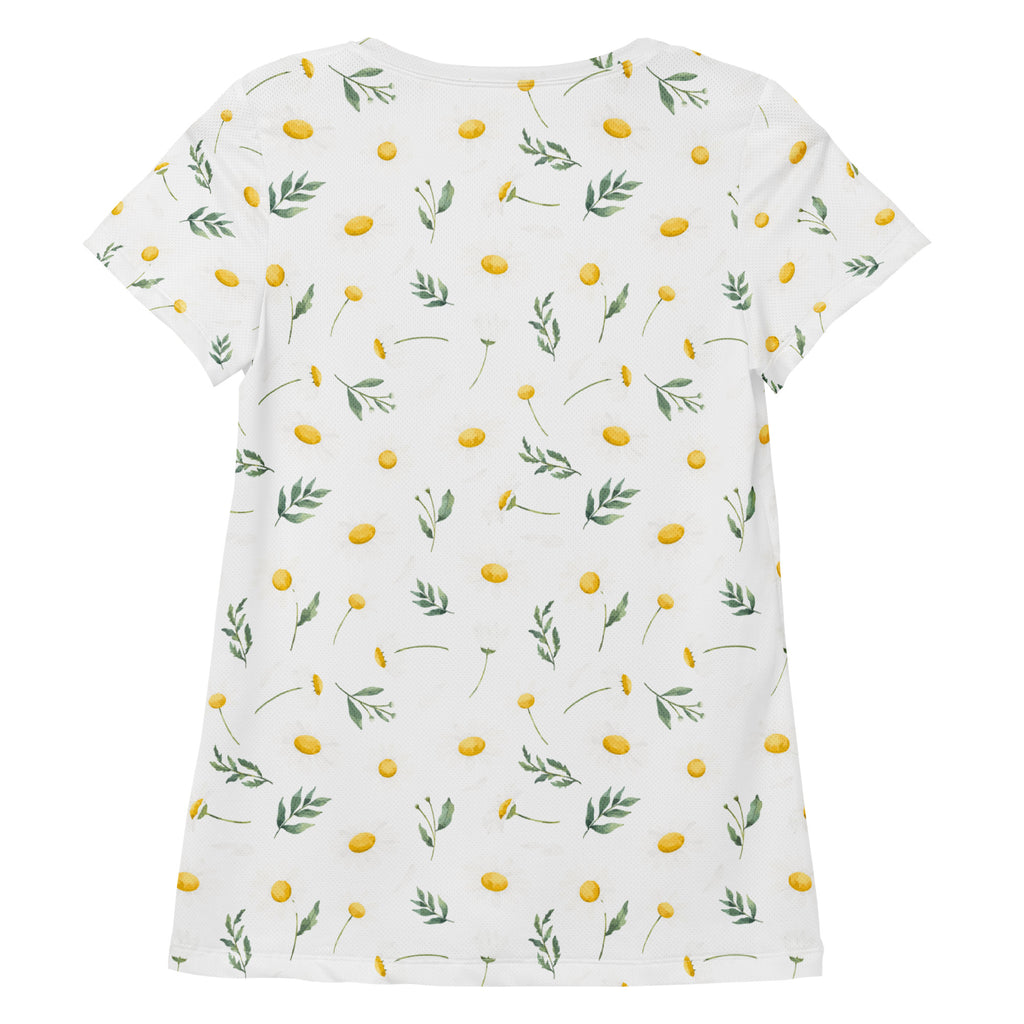 Women’s Yellow Wildflower Athletic T-Shirt - Lightweight Moisture Wicking Workout Top With UPF 50+
