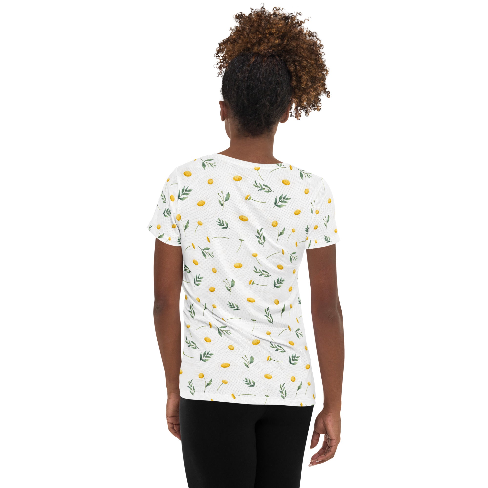 Women’s Yellow Wildflower Athletic T-Shirt - Lightweight Moisture Wicking Workout Top With UPF 50+
