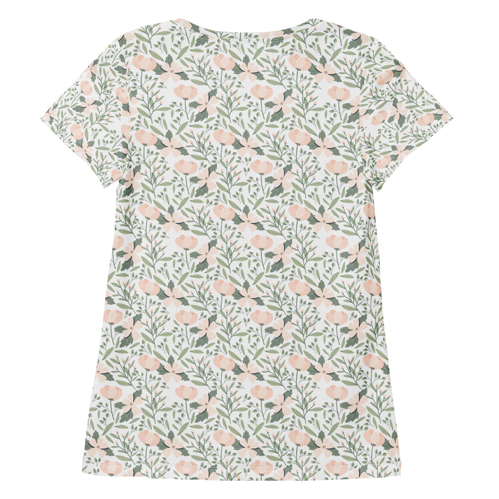 Women’s Sage Green Botanical Athletic T-Shirt - Lightweight Moisture Wicking Workout Top With UPF 50+