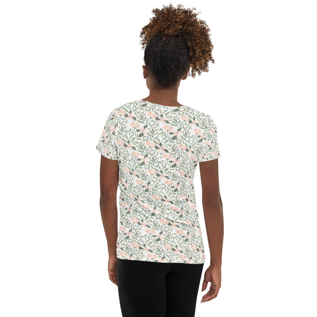 Women’s Sage Green Botanical Athletic T-Shirt - Lightweight Moisture Wicking Workout Top With UPF 50+