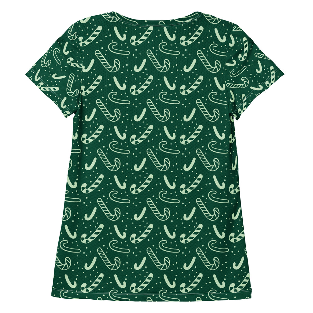 Women’s Grreen Candy Cane Athletic T-Shirt - Lightweight Moisture Wicking Workout Top With UPF 50+
