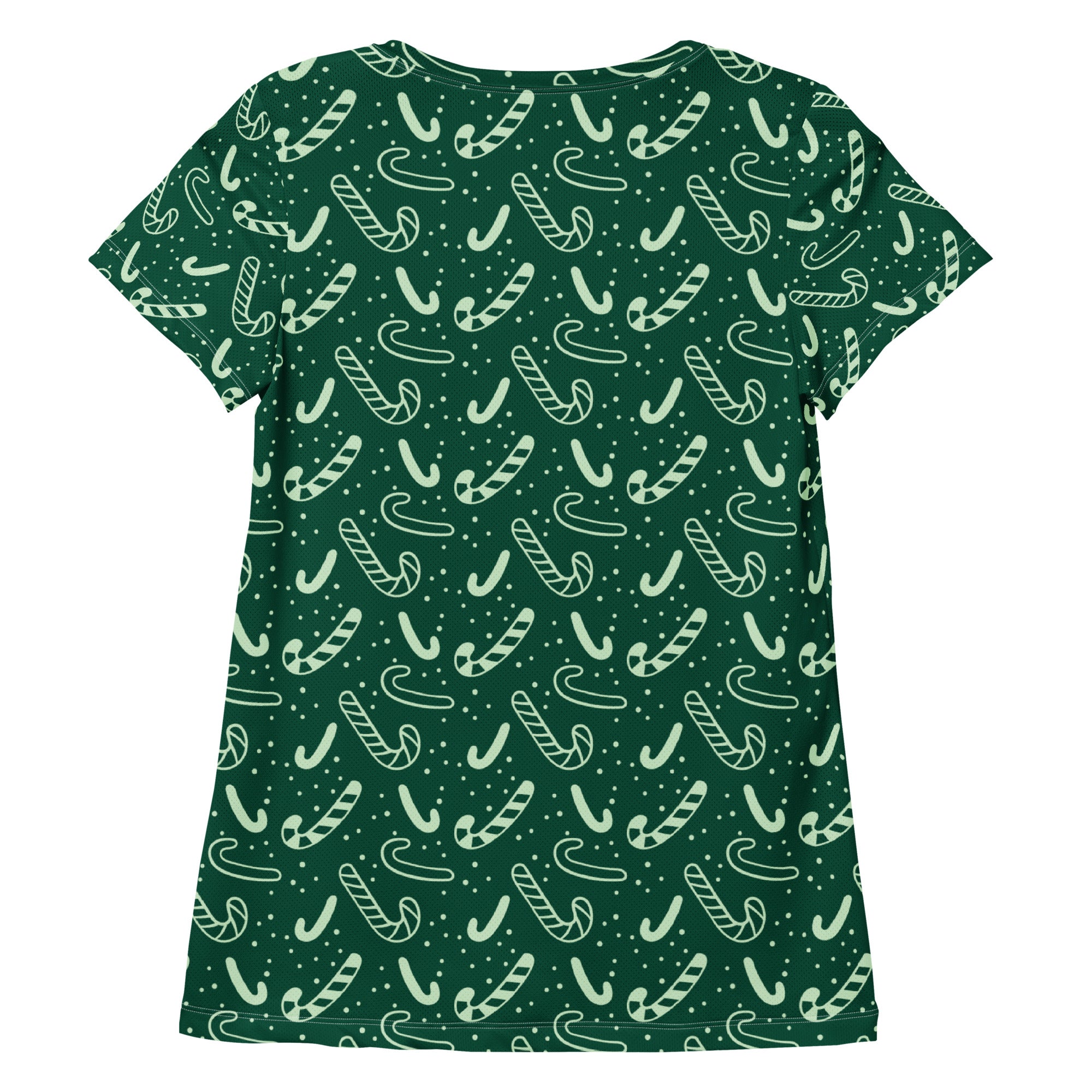 Women’s Grreen Candy Cane Athletic T-Shirt - Lightweight Moisture Wicking Workout Top With UPF 50+