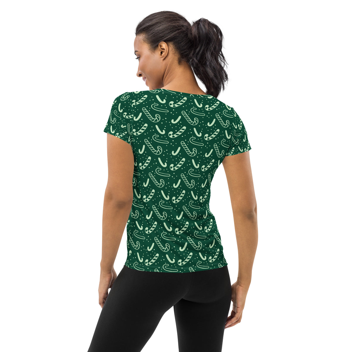 Women’s Grreen Candy Cane Athletic T-Shirt - Lightweight Moisture Wicking Workout Top With UPF 50+