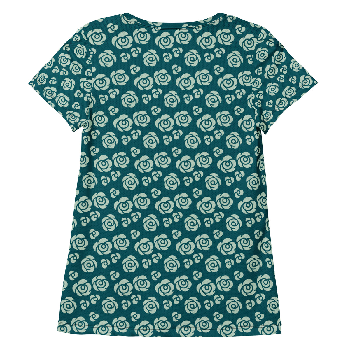 Women’s Teal Rose Athletic T-Shirt - Lightweight Moisture Wicking Workout Top With UPF 50+